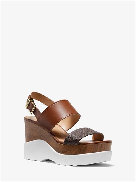 michael michael kors rhett leather wedge sandal|Michael Kors denim wedge sandals.